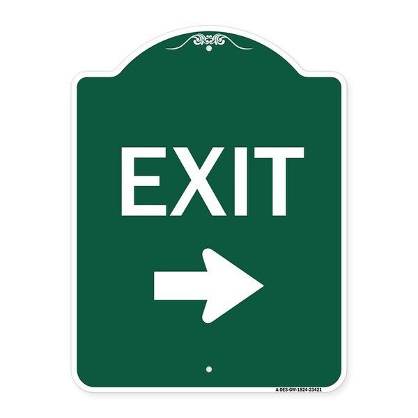 Parking Lot Sign Exit Sign Right Arrow, Green & White Aluminum Sign, 24" L, 18" H, GW-1824-23421